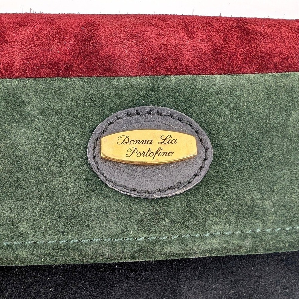 Vintage Suede Colorblock Clutch in Burgundy, Forest Green & Black - Picture 6 of 10